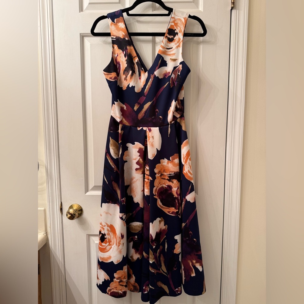 Aqua Floral Midi Dress - Navy and Pink Floral